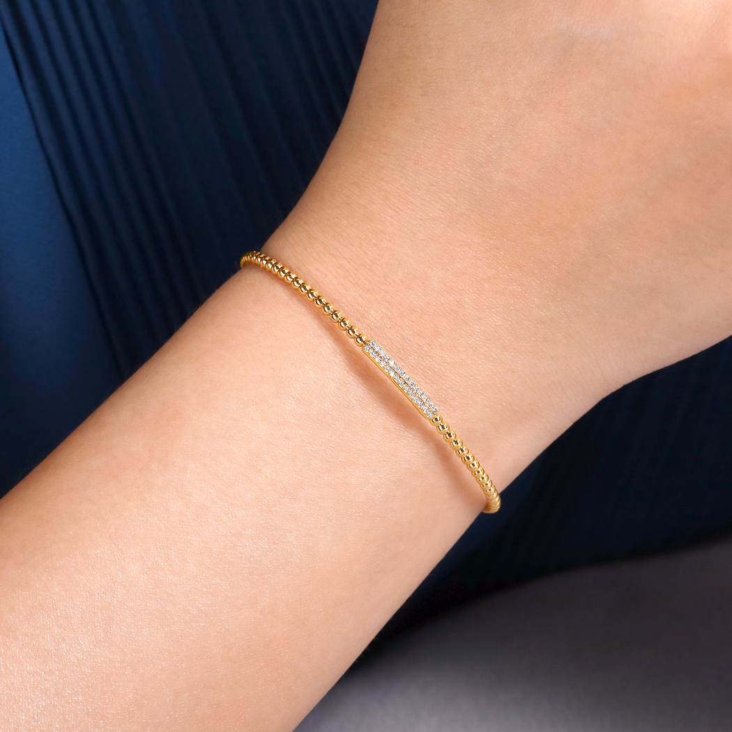 14K Yellow Gold Bujukan Bead Bangle with .14ctw Diamonds Size 6.25 Bracelets 2