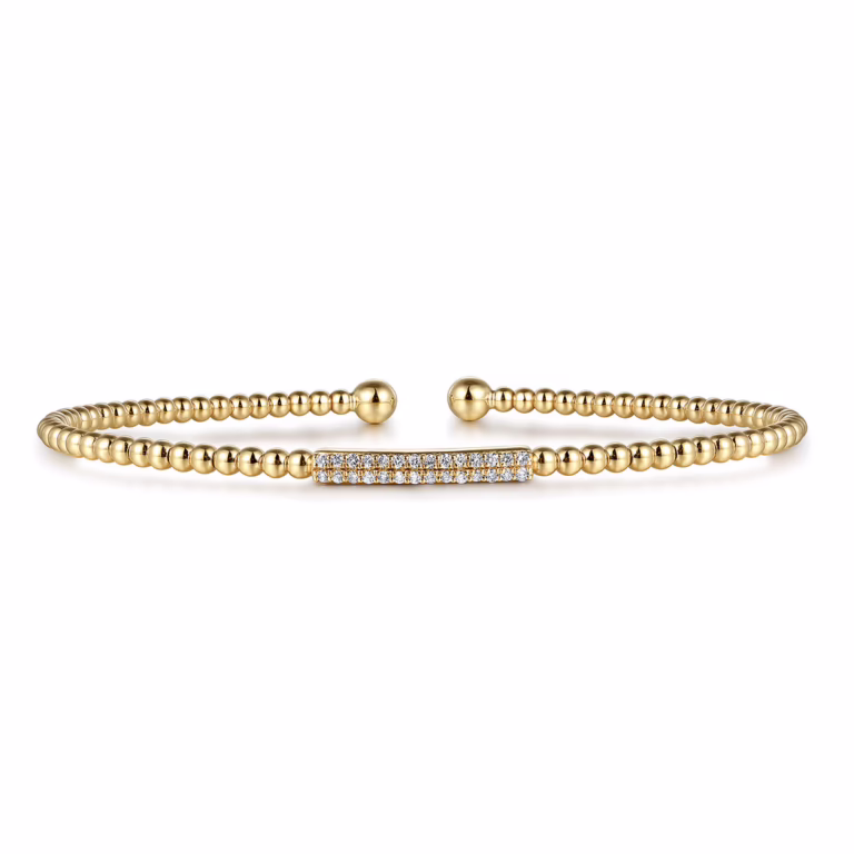 14K Yellow Gold Bujukan Bead Bangle with .14ctw Diamonds Size 6.25 Bracelets 5