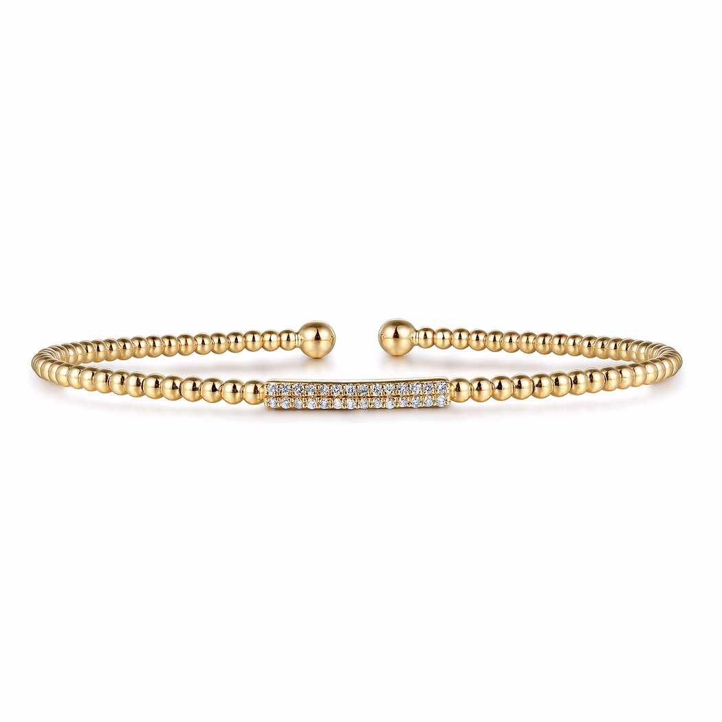 14K Yellow Gold Bujukan Bead Bangle with .14ctw Diamonds Size 6.25 Bracelets