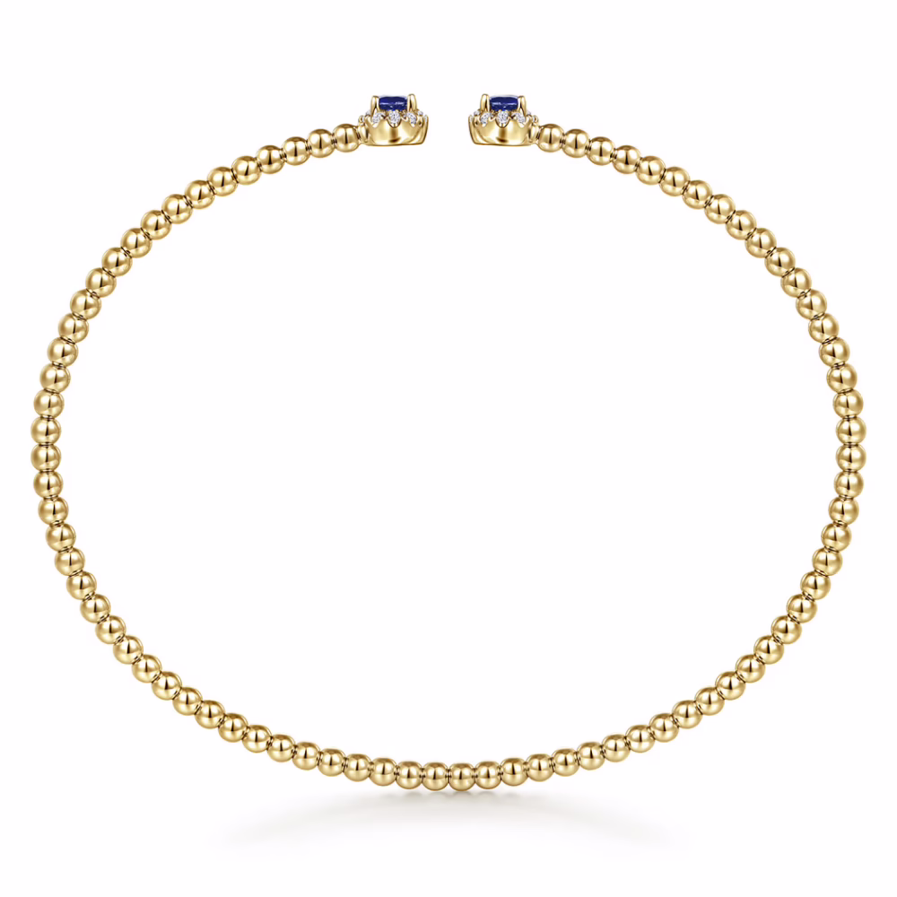 14K Yellow Gold Bujukan Bead Bangle with .26ctw Sapphires & .12ctw Diamonds Size 6.25 Bracelets 12