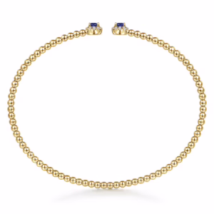 14K Yellow Gold Bujukan Bead Bangle with .26ctw Sapphires & .12ctw Diamonds Size 6.25 Bracelets 8
