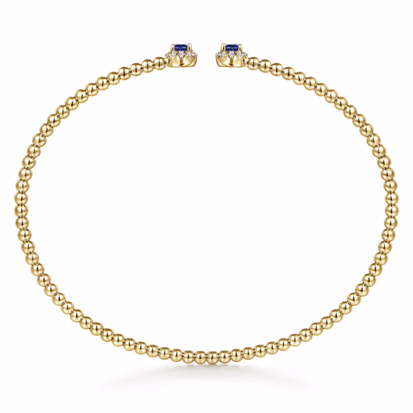 14K Yellow Gold Bujukan Bead Bangle with .26ctw Sapphires & .12ctw Diamonds Size 6.25 Bracelets 12