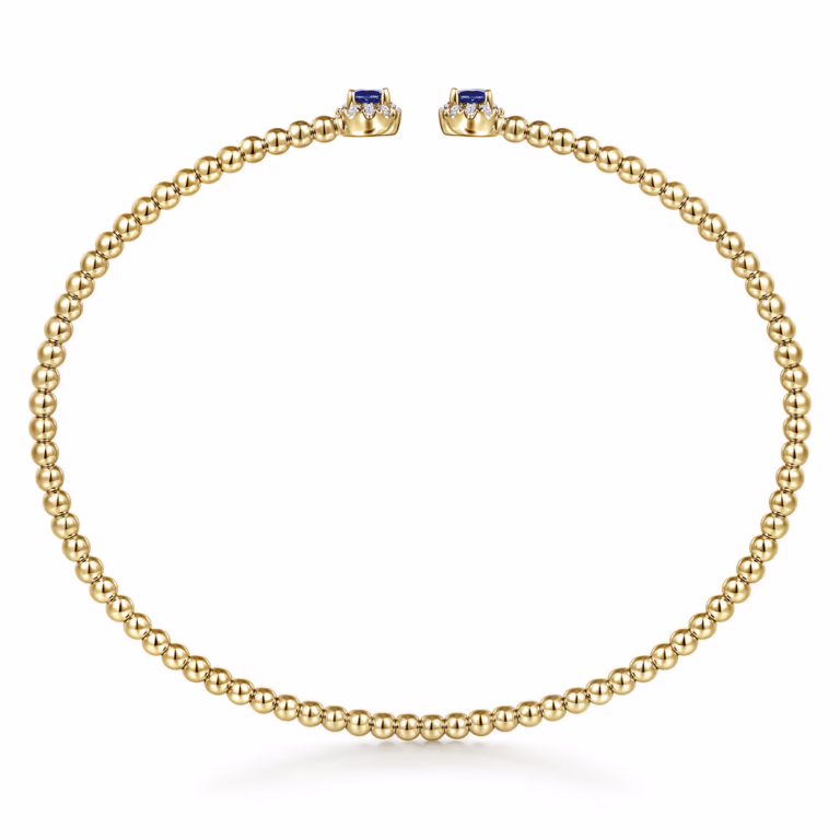 14K Yellow Gold Bujukan Bead Bangle with .26ctw Sapphires & .12ctw Diamonds Size 6.25 Bracelets 8