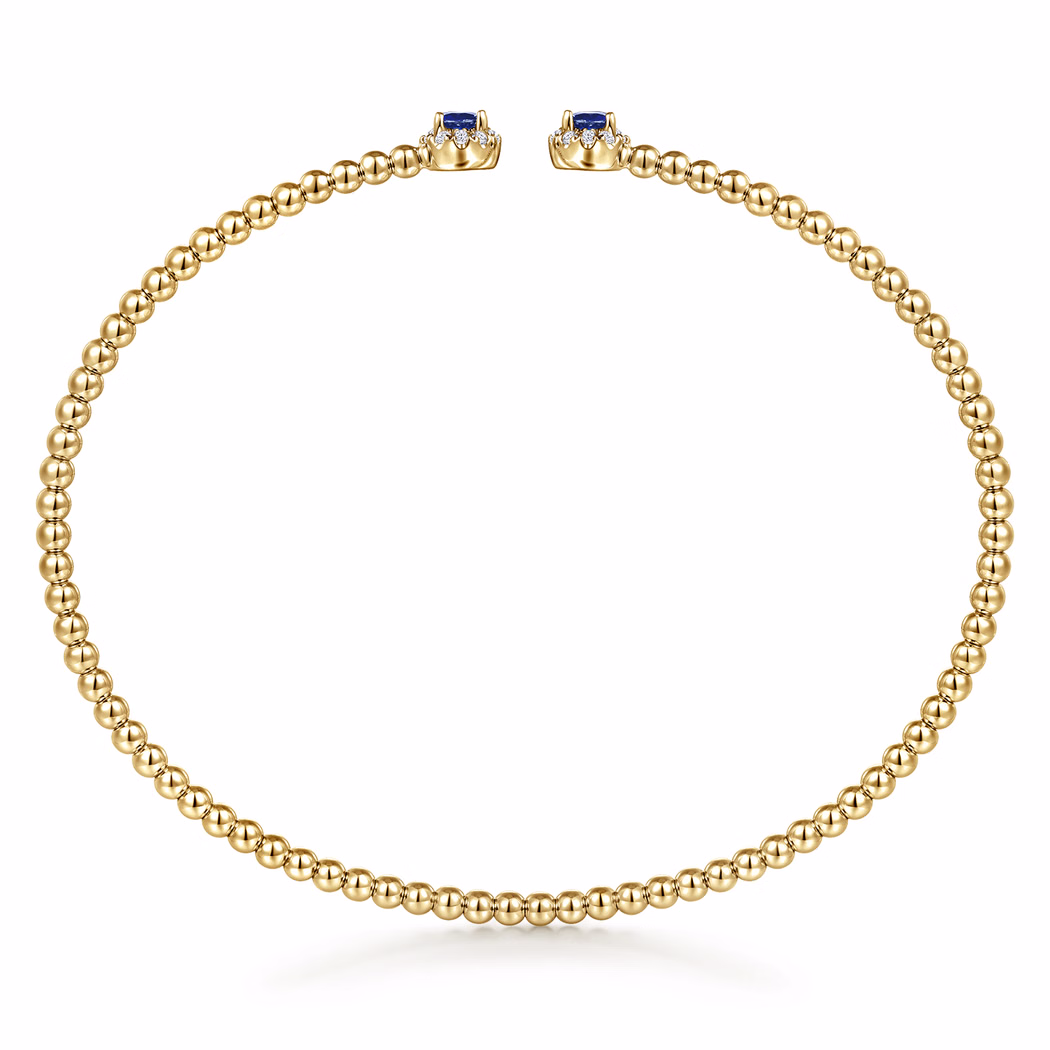 14K Yellow Gold Bujukan Bead Bangle with .26ctw Sapphires & .12ctw Diamonds Size 6.25 Bracelets 4