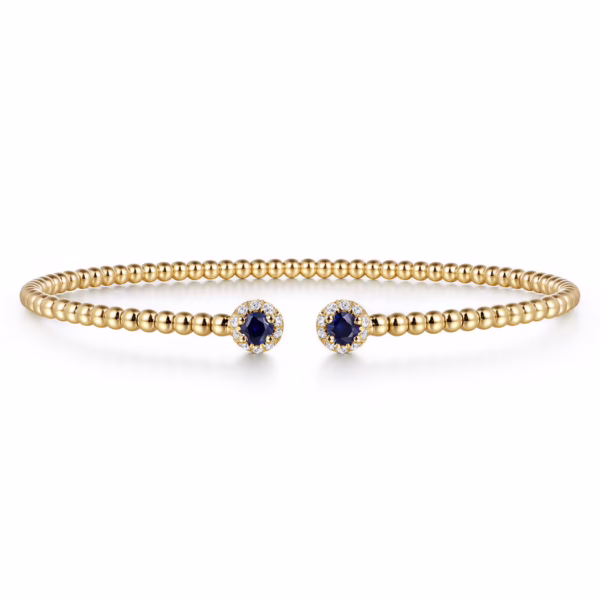 14K Yellow Gold Bujukan Bead Bangle with .26ctw Sapphires & .12ctw Diamonds Size 6.25 Bracelets 9