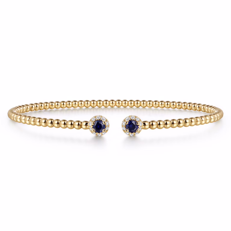 14K Yellow Gold Bujukan Bead Bangle with .26ctw Sapphires & .12ctw Diamonds Size 6.25 Bracelets 5