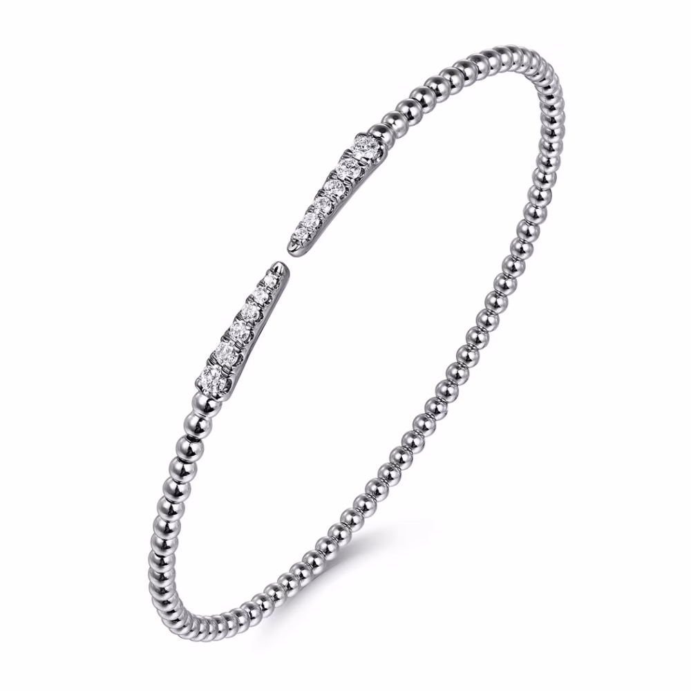 14K White Gold Bujukan Bead Spike Bangle with .26ctw Diamonds Size 6.25 Bracelets 11