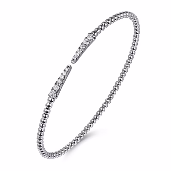 14K White Gold Bujukan Bead Spike Bangle with .26ctw Diamonds Size 6.25 Bracelets 11