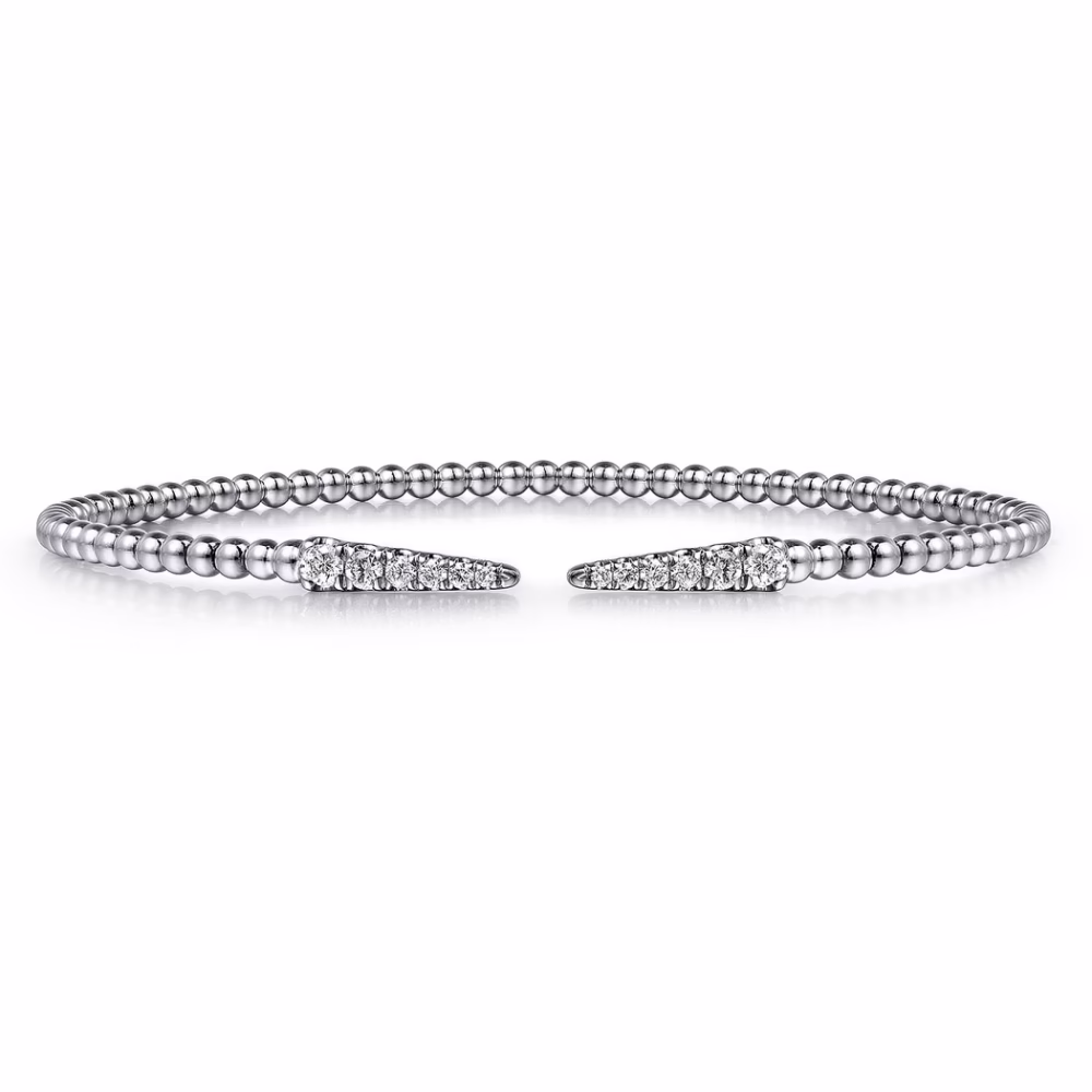 14K White Gold Bujukan Bead Spike Bangle with .26ctw Diamonds Size 6.25 Bracelets 9