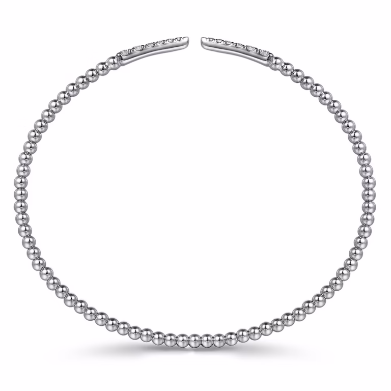 14K White Gold Bujukan Bead Spike Bangle with .26ctw Diamonds Size 6.25 Bracelets 8