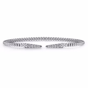14K White Gold Bujukan Bead Spike Bangle with .26ctw Diamonds Size 6.25