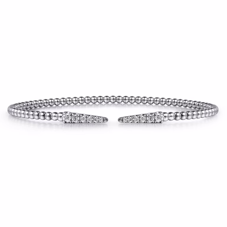 14K White Gold Bujukan Bead Spike Bangle with .26ctw Diamonds Size 6.25 Bracelets 5