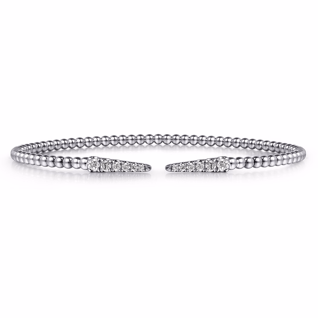 14K White Gold Bujukan Bead Spike Bangle with .26ctw Diamonds Size 6.25 Bracelets