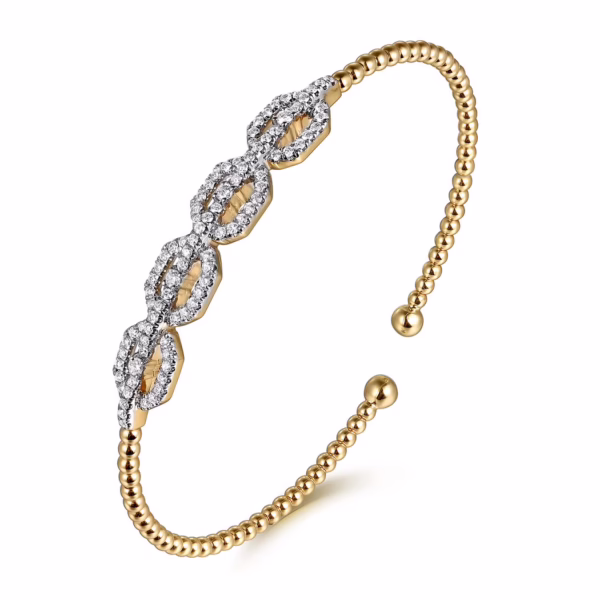 14K Yellow Gold Bujukan Bead Cuff Bangle with .58ctw Diamonds Size 6.25 Bracelets 11