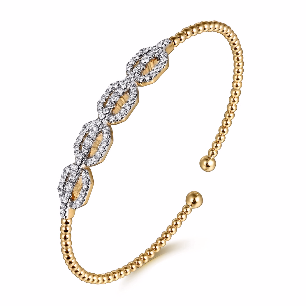 14K Yellow Gold Bujukan Bead Cuff Bangle with .58ctw Diamonds Size 6.25 Bracelets 3
