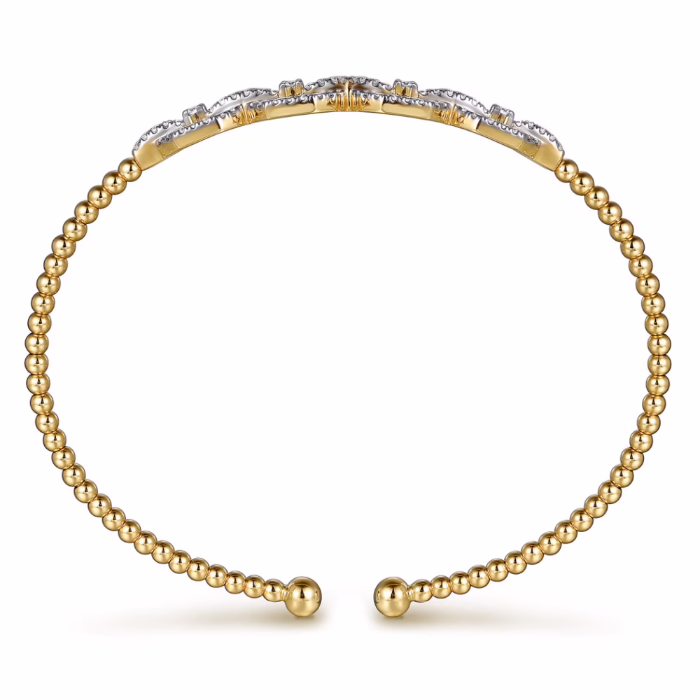 14K Yellow Gold Bujukan Bead Cuff Bangle with .58ctw Diamonds Size 6.25 Bracelets 12