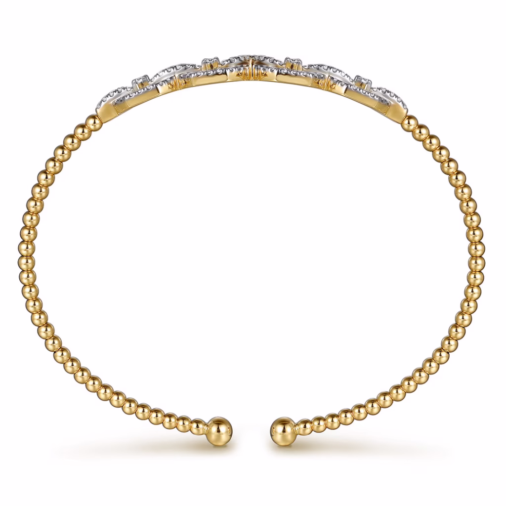 14K Yellow Gold Bujukan Bead Cuff Bangle with .58ctw Diamonds Size 6.25 Bracelets 8