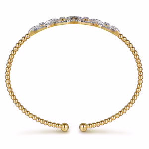 14K Yellow Gold Bujukan Bead Cuff Bangle with .58ctw Diamonds Size 6.25 Bracelets 8
