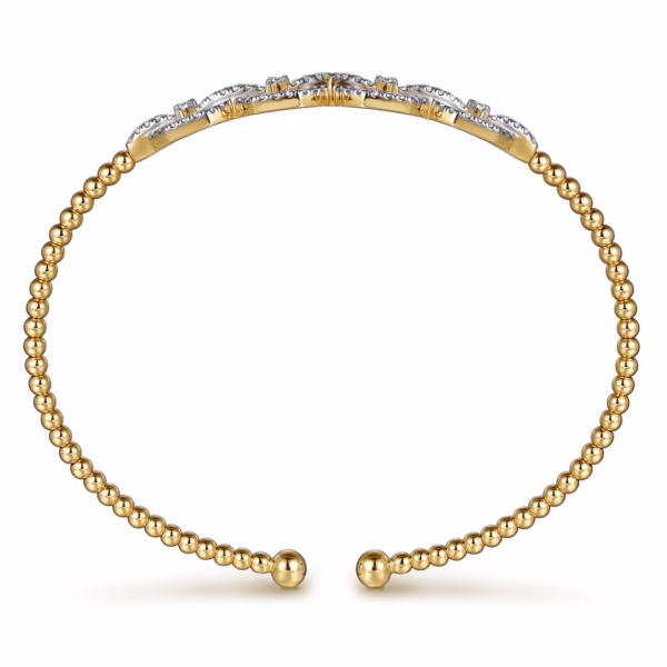 14K Yellow Gold Bujukan Bead Cuff Bangle with .58ctw Diamonds Size 6.25 Bracelets 12