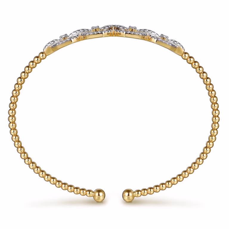 14K Yellow Gold Bujukan Bead Cuff Bangle with .58ctw Diamonds Size 6.25 Bracelets 8