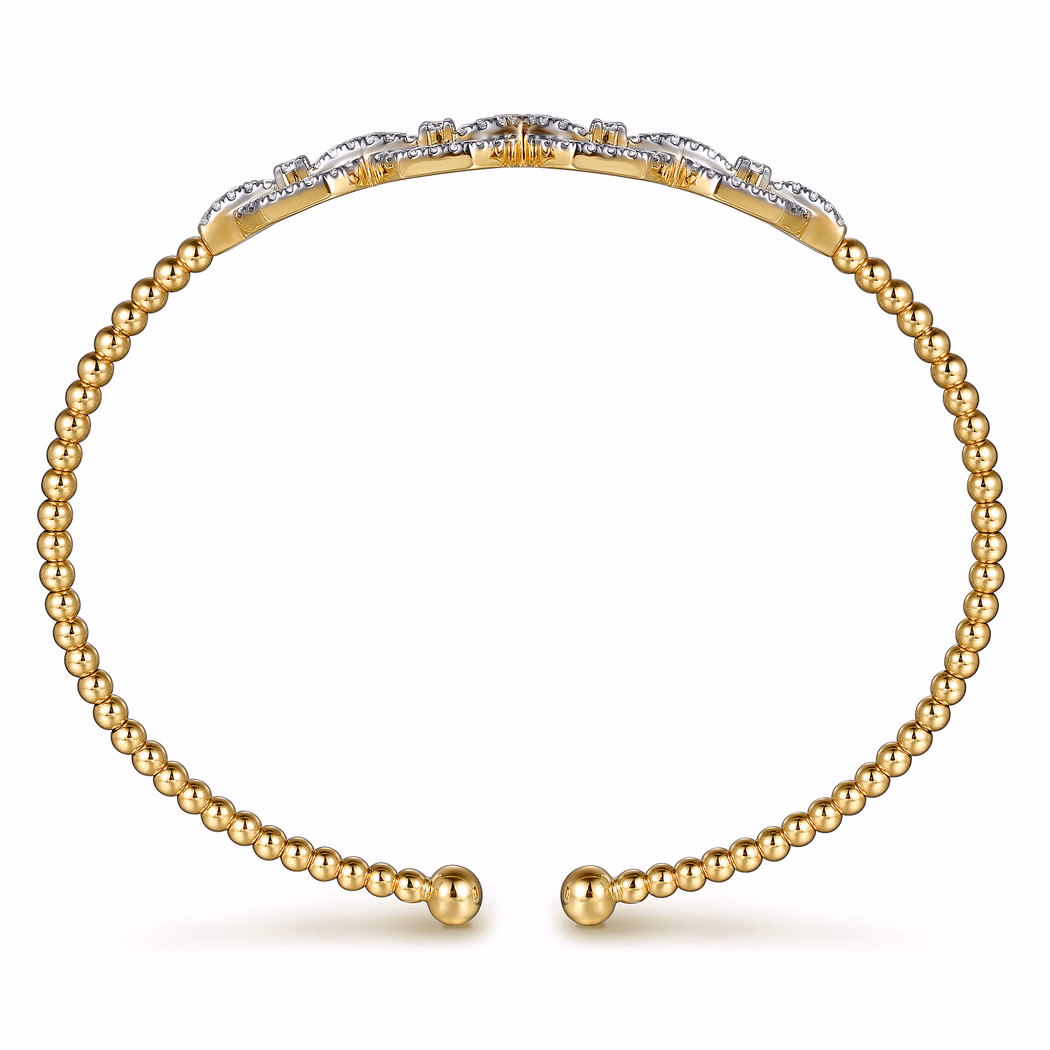 14K Yellow Gold Bujukan Bead Cuff Bangle with .58ctw Diamonds Size 6.25 Bracelets 4