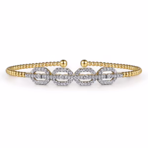 14K Yellow Gold Bujukan Bead Cuff Bangle with .58ctw Diamonds Size 6.25 Bracelets 5