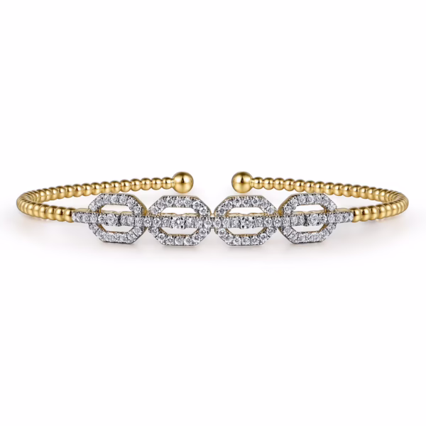 14K Yellow Gold Bujukan Bead Cuff Bangle with .58ctw Diamonds Size 6.25 Bracelets 9