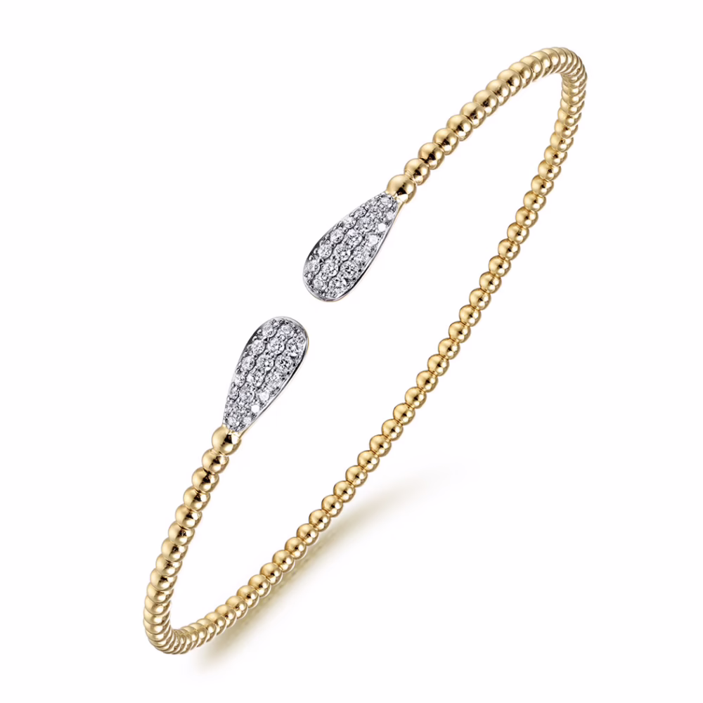 14K Yellow Gold Bujukan Bead Teardrops Bangle with .29ctw Diamonds Size 6.25 Bracelets 11