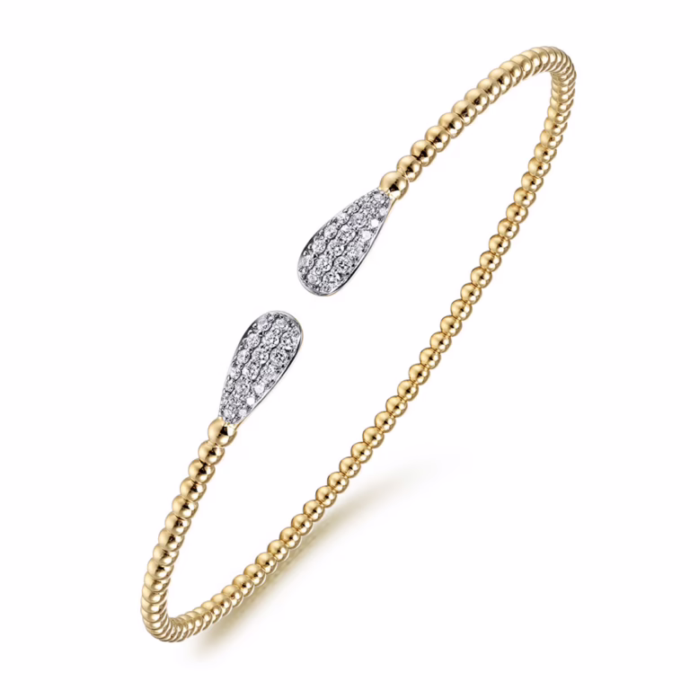 14K Yellow Gold Bujukan Bead Teardrops Bangle with .29ctw Diamonds Size 6.25 Bracelets 7