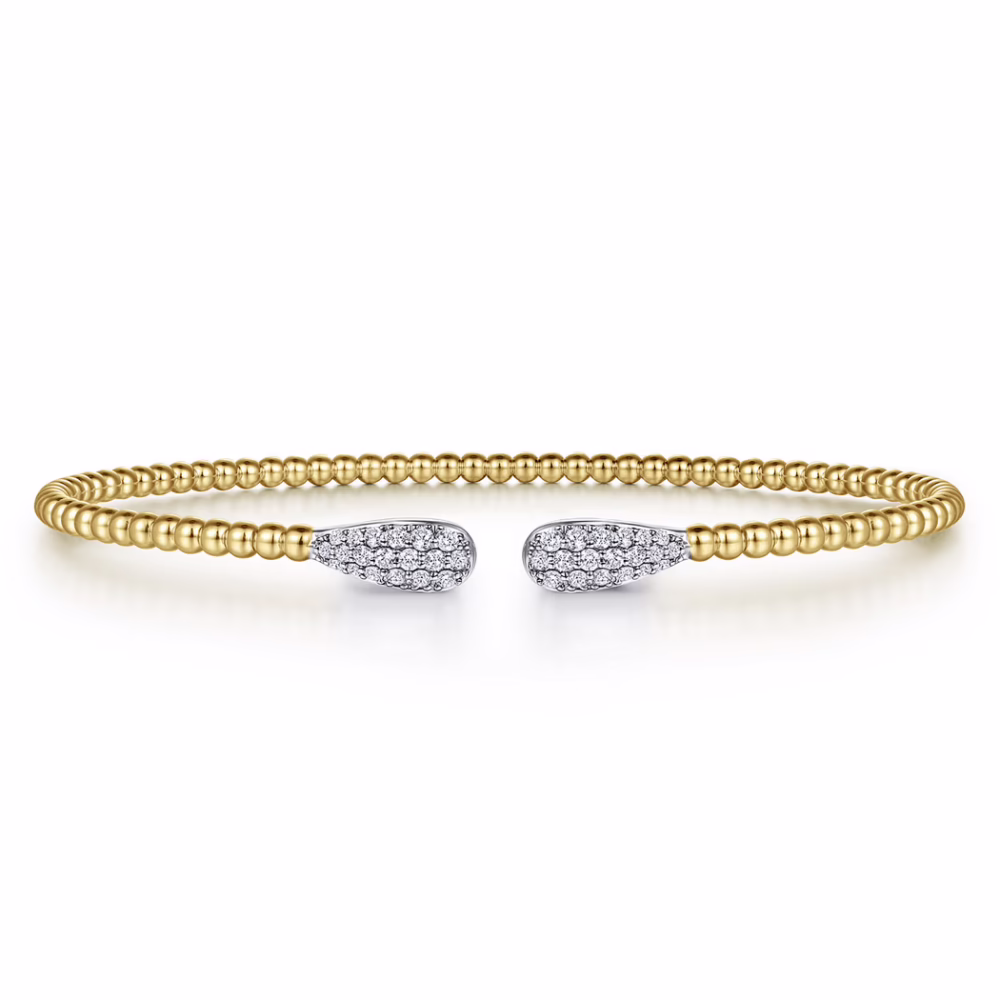 14K Yellow Gold Bujukan Bead Teardrops Bangle with .29ctw Diamonds Size 6.25 Bracelets 9