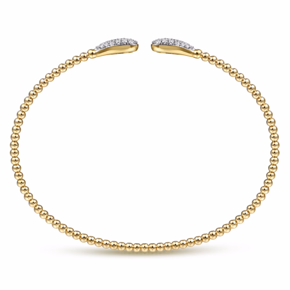 14K Yellow Gold Bujukan Bead Teardrops Bangle with .29ctw Diamonds Size 6.25 Bracelets 12