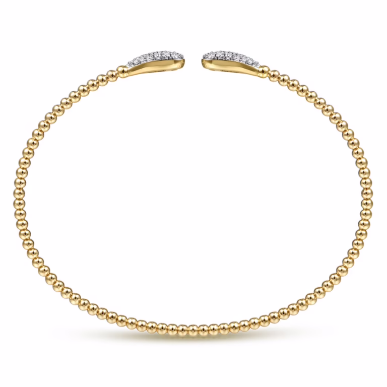 14K Yellow Gold Bujukan Bead Teardrops Bangle with .29ctw Diamonds Size 6.25 Bracelets 8