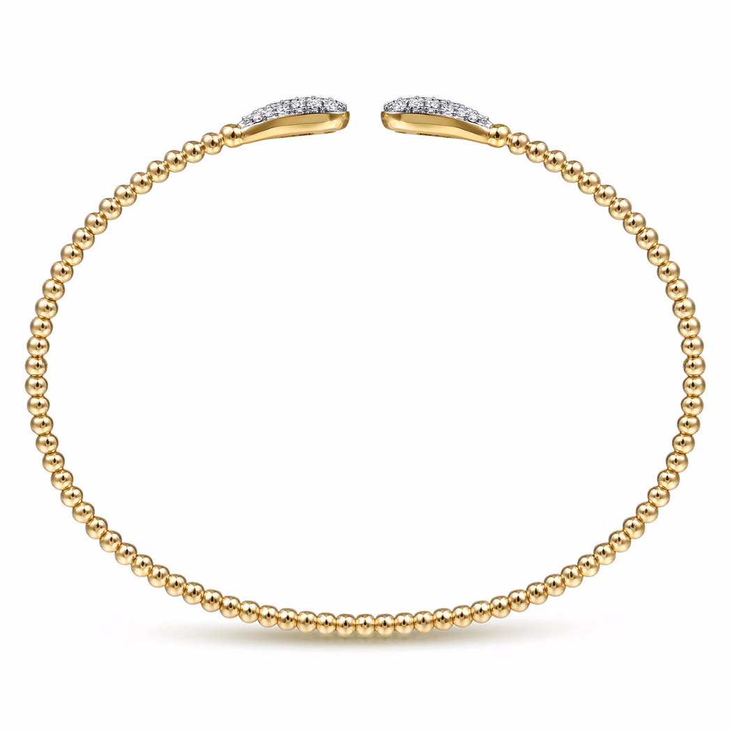 14K Yellow Gold Bujukan Bead Teardrops Bangle with .29ctw Diamonds Size 6.25 Bracelets 4