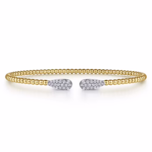 14K Yellow Gold Bujukan Bead Teardrops Bangle with .29ctw Diamonds Size 6.25