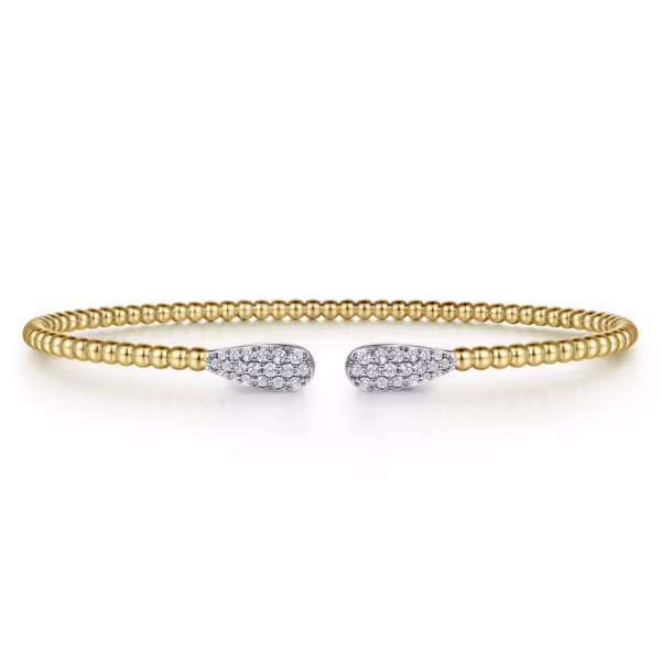 14K Yellow Gold Bujukan Bead Teardrops Bangle with .29ctw Diamonds Size 6.25 Bracelets 9