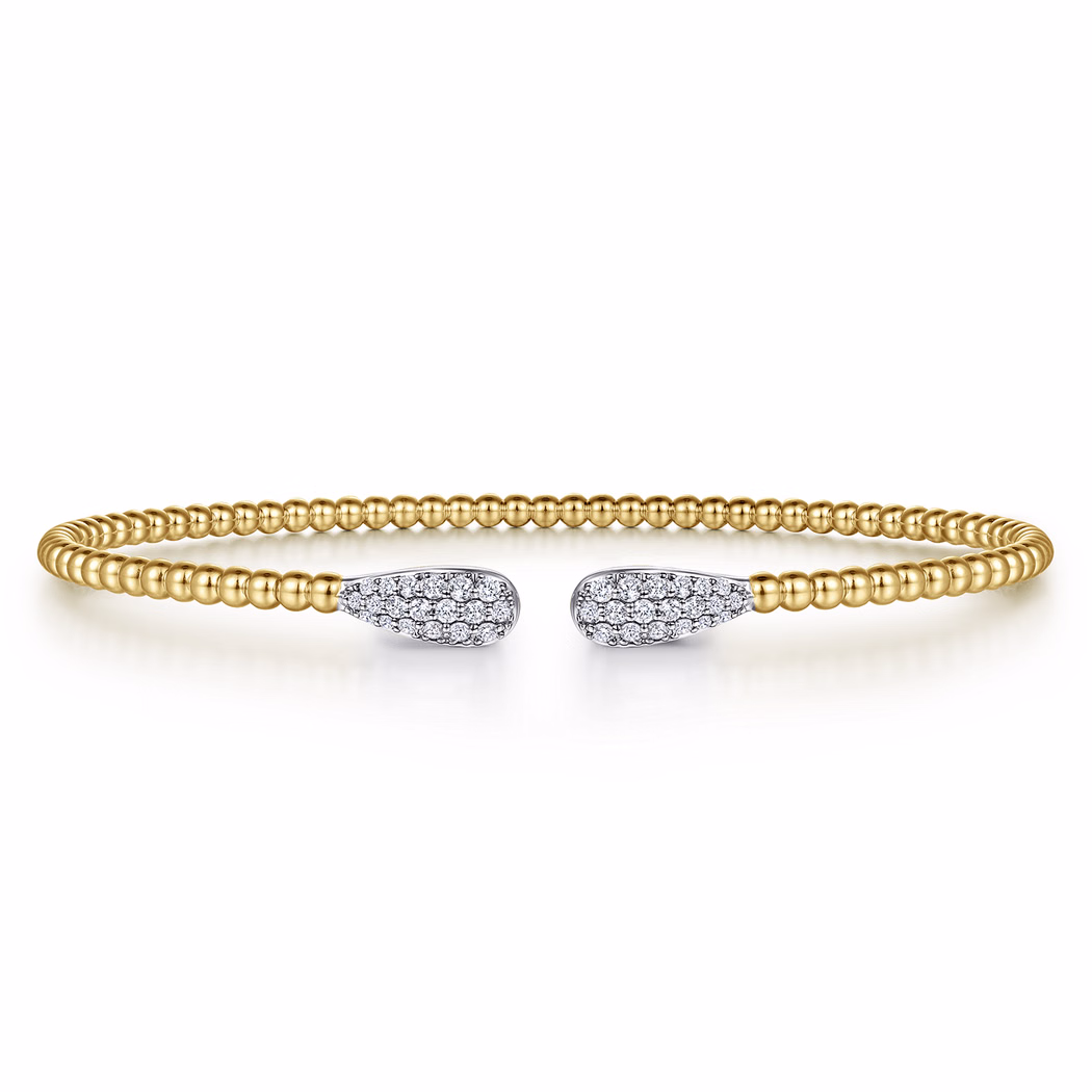 14K Yellow Gold Bujukan Bead Teardrops Bangle with .29ctw Diamonds Size 6.25 Bracelets