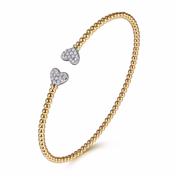 14K Two-Tone Bujukan Bead Heart Bangle with .19ctw Diamonds Size 6.25 Bracelets 11