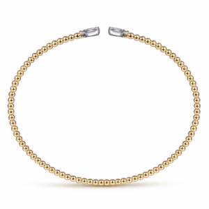 14K Two-Tone Bujukan Bead Heart Bangle with .19ctw Diamonds Size 6.25 Bracelets 8