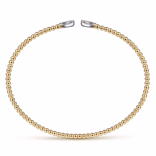 14K Two-Tone Bujukan Bead Heart Bangle with .19ctw Diamonds Size 6.25 Bracelets 12