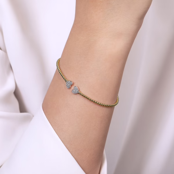 14K Two-Tone Bujukan Bead Heart Bangle with .19ctw Diamonds Size 6.25 Bracelets 10