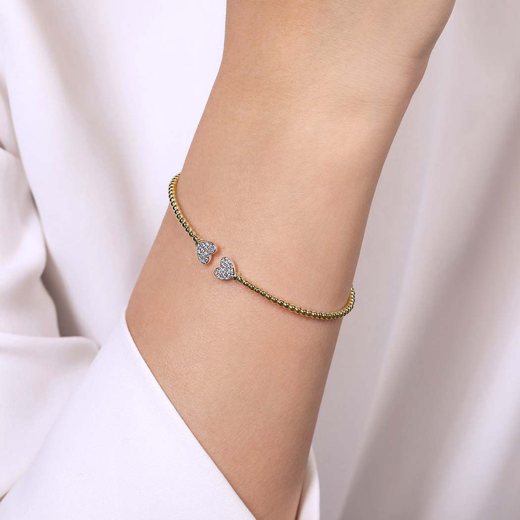 14K Two-Tone Bujukan Bead Heart Bangle with .19ctw Diamonds Size 6.25 Bracelets 2