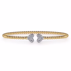 14K Two-Tone Bujukan Bead Heart Bangle with .19ctw Diamonds Size 6.25