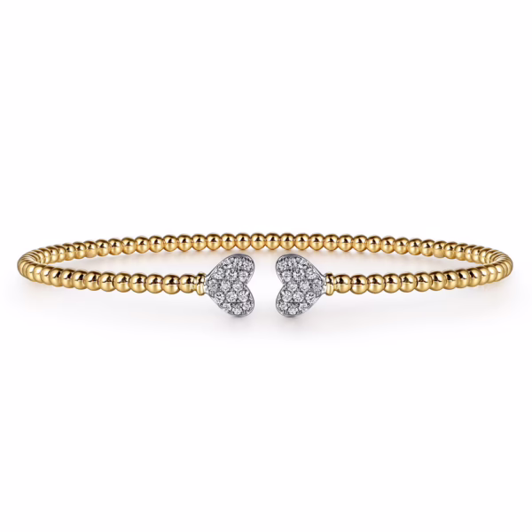 14K Two-Tone Bujukan Bead Heart Bangle with .19ctw Diamonds Size 6.25 Bracelets 9