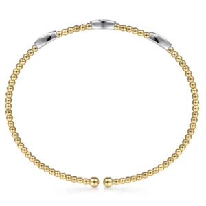 14K Two-Tone Bujukan Bead Cuff Bangle with .16ctw Diamonds Size 6.25 Bracelets 8