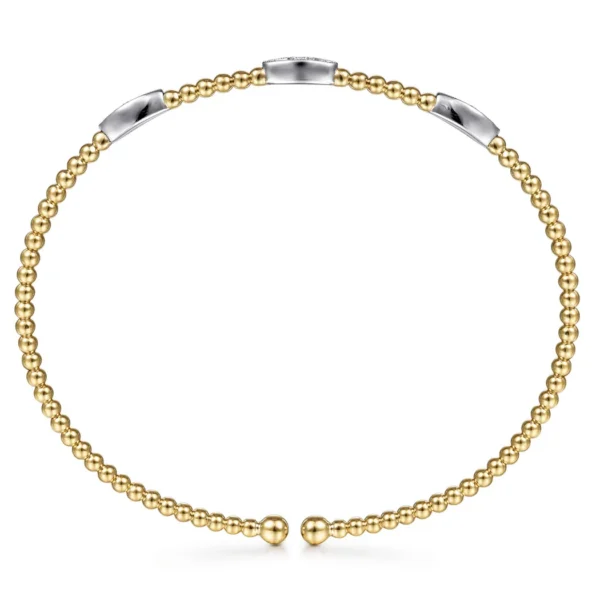 14K Two-Tone Bujukan Bead Cuff Bangle with .16ctw Diamonds Size 6.25 Bracelets 13