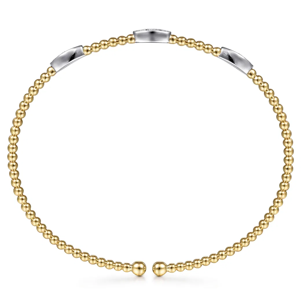 14K Two-Tone Bujukan Bead Cuff Bangle with .16ctw Diamonds Size 6.25 Bracelets 3