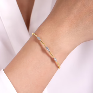14K Two-Tone Bujukan Bead Cuff Bangle with .16ctw Diamonds Size 6.25