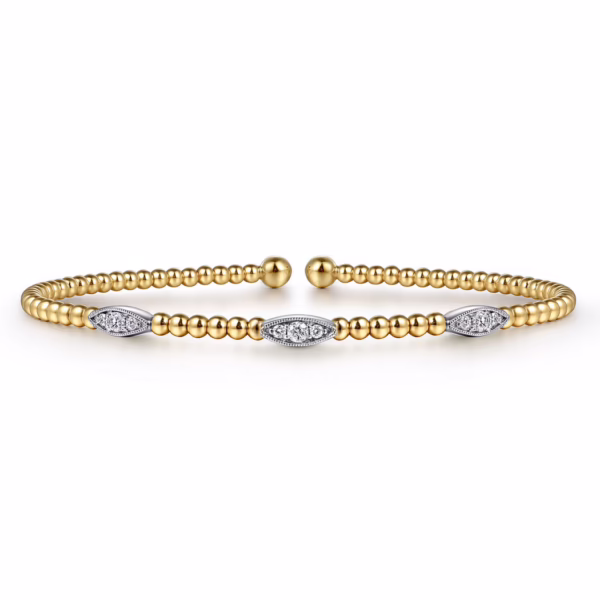 14K Two-Tone Bujukan Bead Cuff Bangle with .16ctw Diamonds Size 6.25 Bracelets 11
