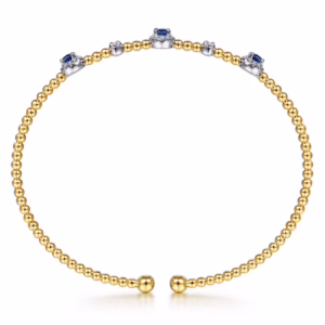 14K Two-Tone Bujukan Bead Halo Bangle with .36ctw Sapphires & .19ctw Diamonds Size 6.25 Bracelets 8