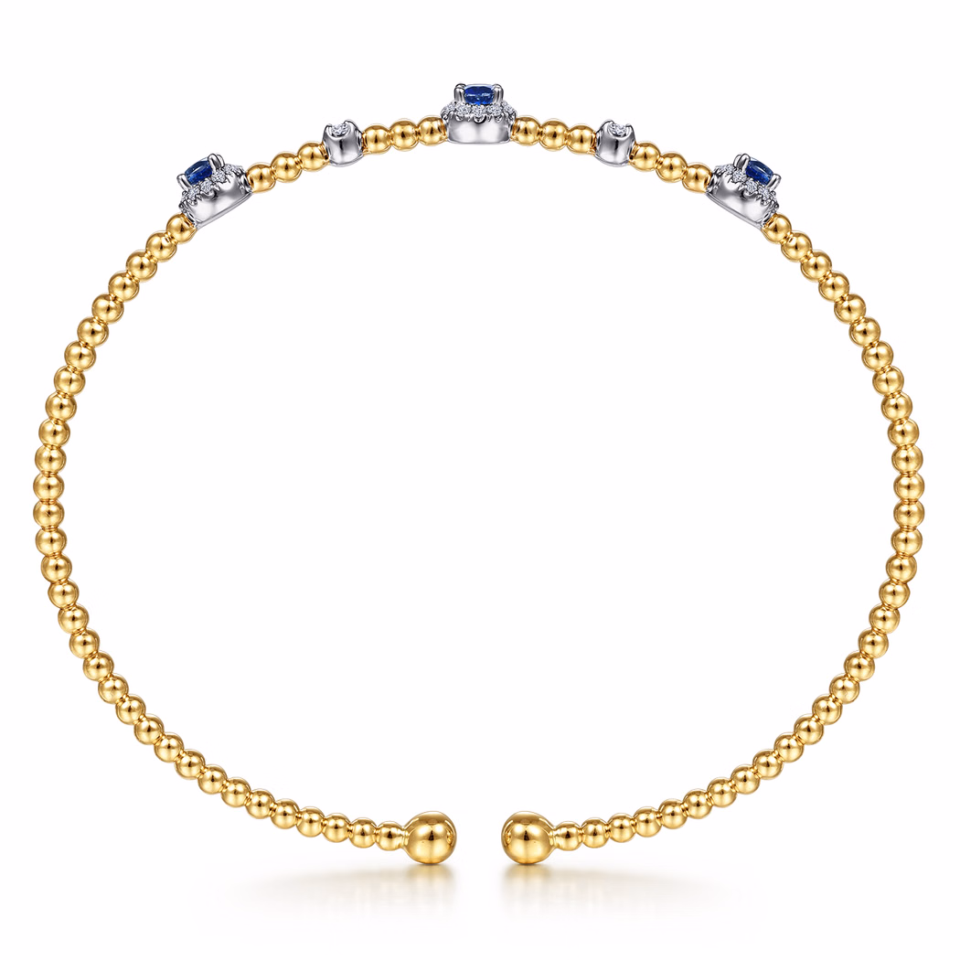 14K Two-Tone Bujukan Bead Halo Bangle with .36ctw Sapphires & .19ctw Diamonds Size 6.25 Bracelets 4